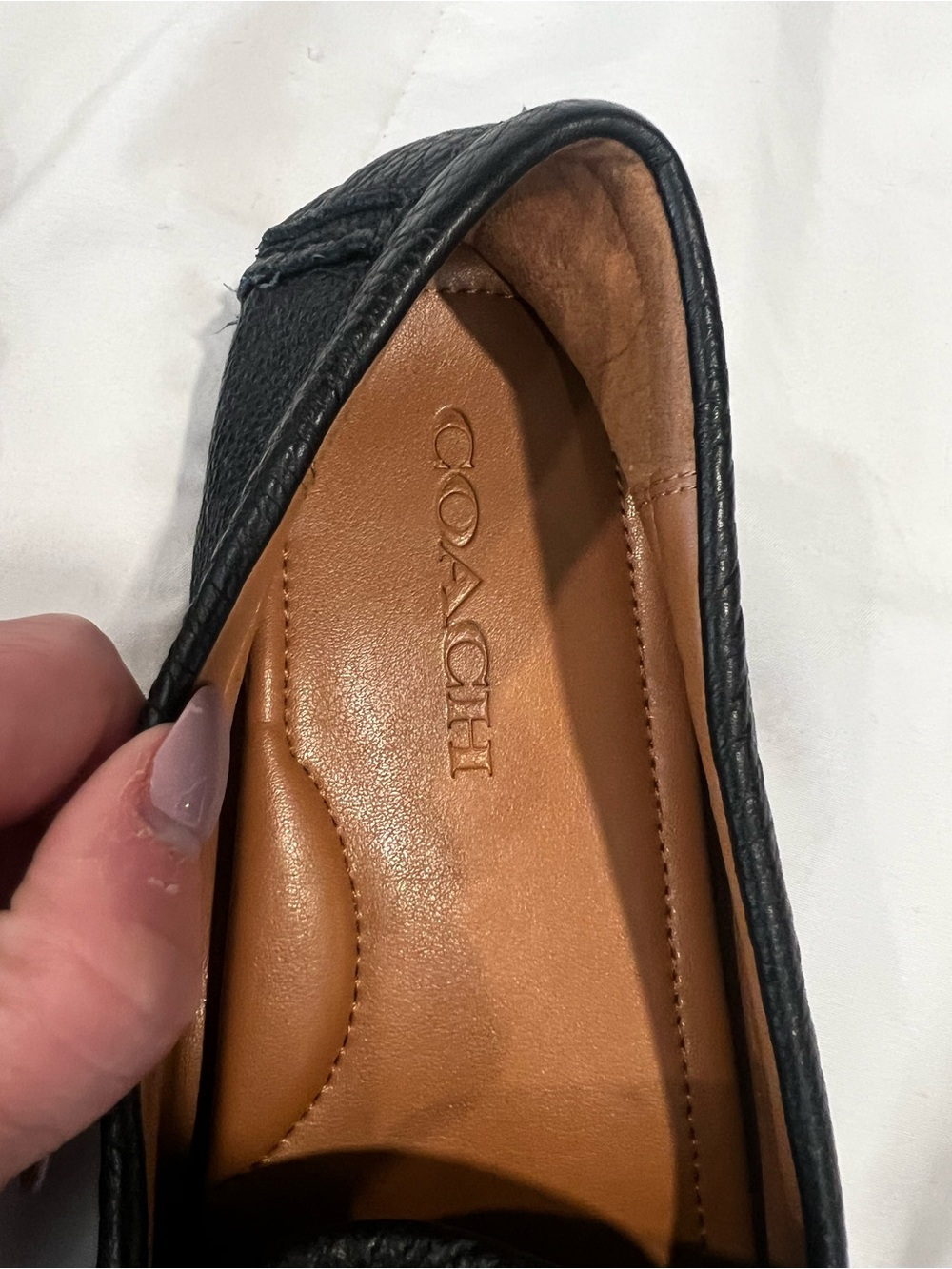 COACH Black Pebbled Leather Slip-On Loafer with Tan Insole